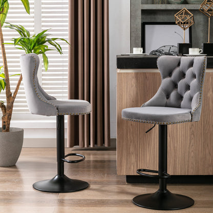 A&A Furniture,Swivel Velvet Barstools Adjusatble Seat Height from 25 - 33 Inch,17.7 inch base, Modern Upholstered Bar Stools with Backs Comfortable Tufted for Home Pub and Kitchen Island,Gray,Set of 2 - 1st Choice Furniture Direct