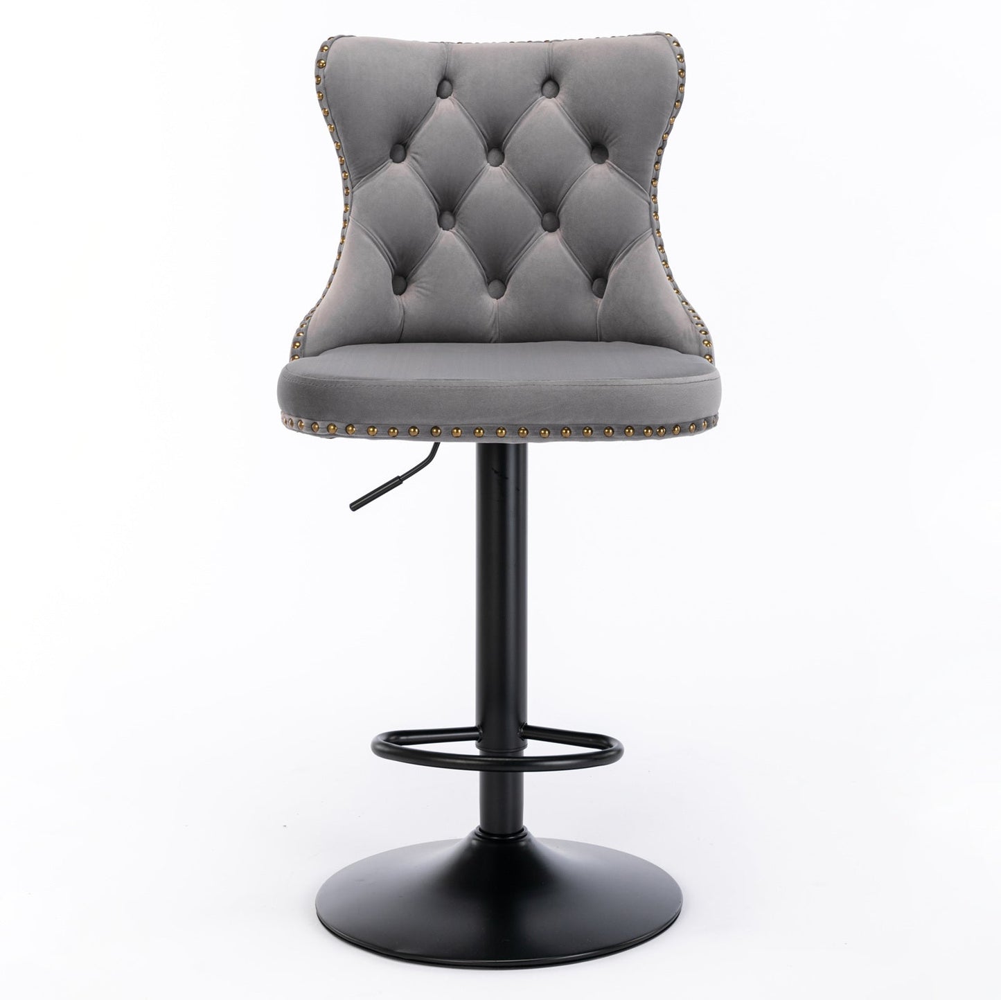 A&A Furniture,Swivel Velvet Barstools Adjusatble Seat Height from 25 - 33 Inch,17.7 inch base, Modern Upholstered Bar Stools with Backs Comfortable Tufted for Home Pub and Kitchen Island,Gray,Set of 2 - 1st Choice Furniture Direct