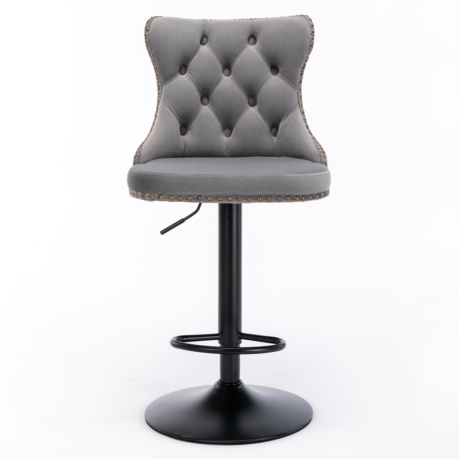 A&A Furniture,Swivel Velvet Barstools Adjusatble Seat Height from 25 - 33 Inch,17.7 inch base, Modern Upholstered Bar Stools with Backs Comfortable Tufted for Home Pub and Kitchen Island,Gray,Set of 2 - 1st Choice Furniture Direct