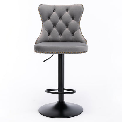A&A Furniture,Swivel Velvet Barstools Adjusatble Seat Height from 25 - 33 Inch,17.7 inch base, Modern Upholstered Bar Stools with Backs Comfortable Tufted for Home Pub and Kitchen Island,Gray,Set of 2 - 1st Choice Furniture Direct