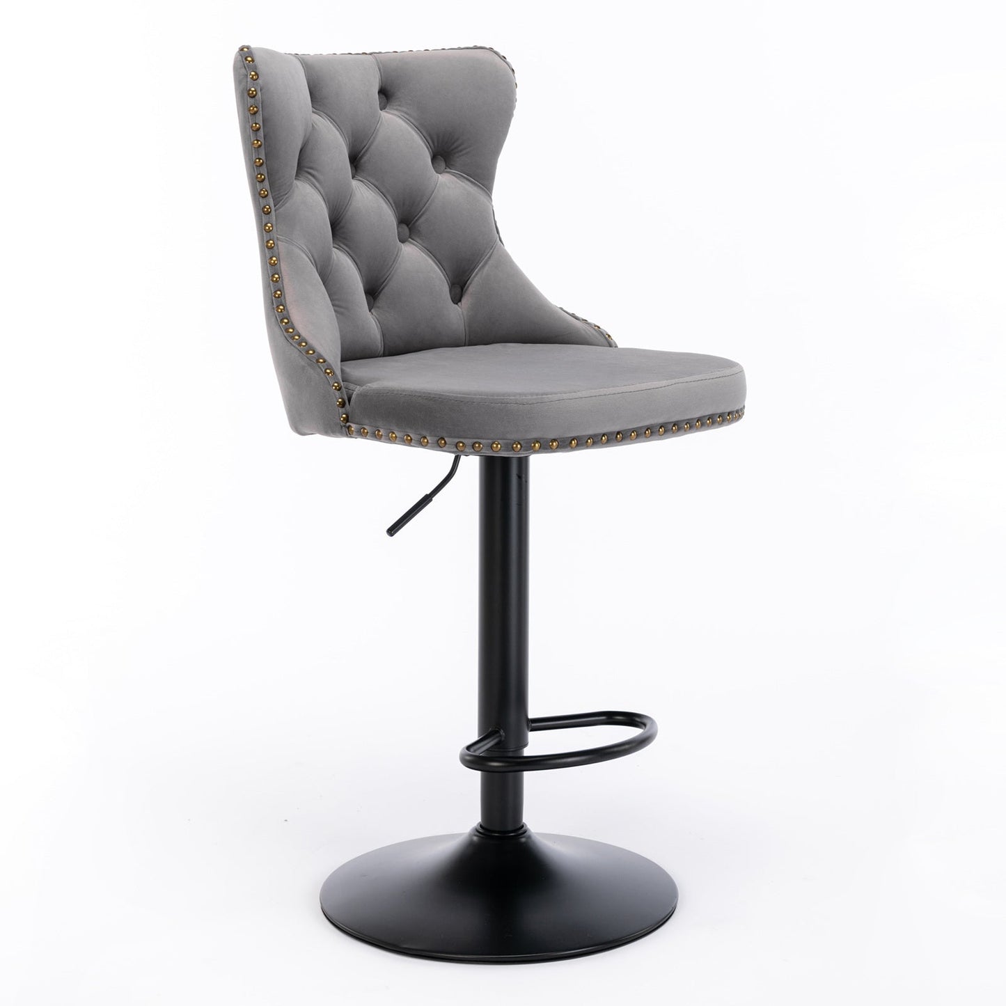 A&A Furniture,Swivel Velvet Barstools Adjusatble Seat Height from 25 - 33 Inch,17.7 inch base, Modern Upholstered Bar Stools with Backs Comfortable Tufted for Home Pub and Kitchen Island,Gray,Set of 2 - 1st Choice Furniture Direct