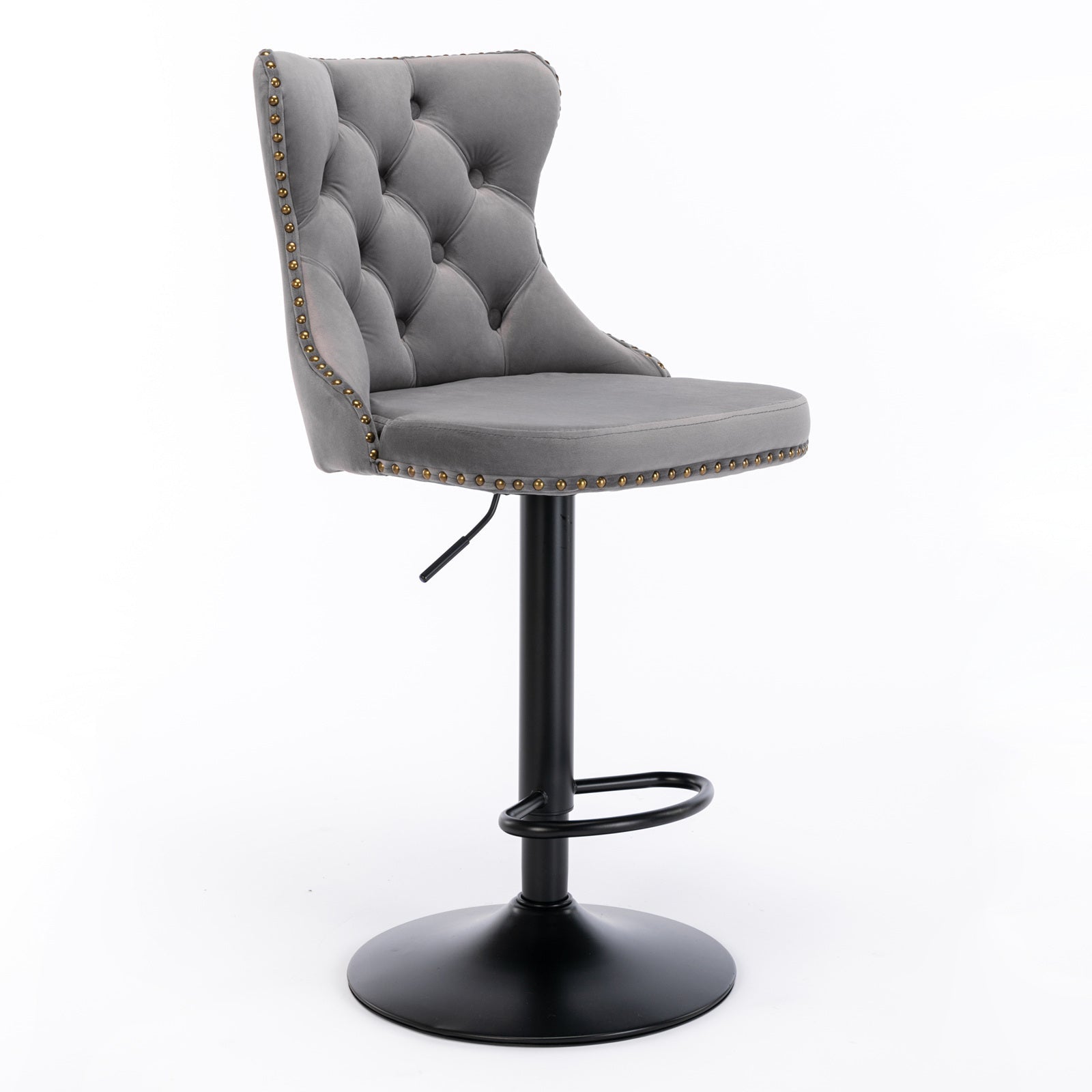 A&A Furniture,Swivel Velvet Barstools Adjusatble Seat Height from 25 - 33 Inch,17.7 inch base, Modern Upholstered Bar Stools with Backs Comfortable Tufted for Home Pub and Kitchen Island,Gray,Set of 2 - 1st Choice Furniture Direct