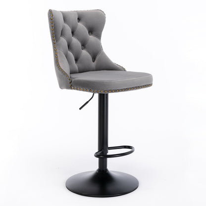 A&A Furniture,Swivel Velvet Barstools Adjusatble Seat Height from 25 - 33 Inch,17.7 inch base, Modern Upholstered Bar Stools with Backs Comfortable Tufted for Home Pub and Kitchen Island,Gray,Set of 2 - 1st Choice Furniture Direct