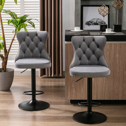 A&A Furniture,Swivel Velvet Barstools Adjusatble Seat Height from 25 - 33 Inch,17.7 inch base, Modern Upholstered Bar Stools with Backs Comfortable Tufted for Home Pub and Kitchen Island,Gray,Set of 2 - 1st Choice Furniture Direct