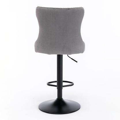 A&A Furniture,Swivel Velvet Barstools Adjusatble Seat Height from 25 - 33 Inch,17.7 inch base, Modern Upholstered Bar Stools with Backs Comfortable Tufted for Home Pub and Kitchen Island,Gray,Set of 2 - 1st Choice Furniture Direct