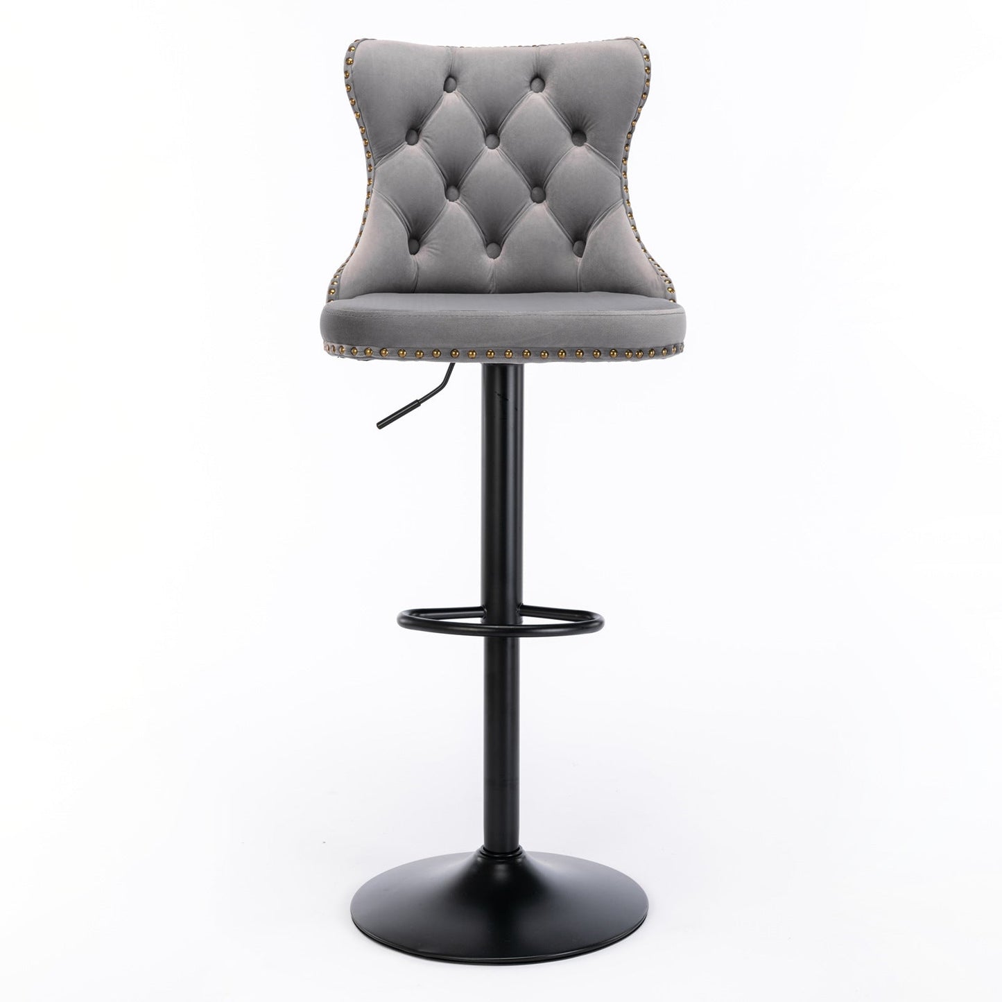 A&A Furniture,Swivel Velvet Barstools Adjusatble Seat Height from 25 - 33 Inch,17.7 inch base, Modern Upholstered Bar Stools with Backs Comfortable Tufted for Home Pub and Kitchen Island,Gray,Set of 2 - 1st Choice Furniture Direct
