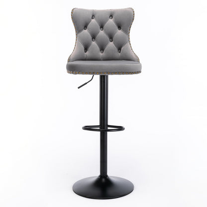 A&A Furniture,Swivel Velvet Barstools Adjusatble Seat Height from 25 - 33 Inch,17.7 inch base, Modern Upholstered Bar Stools with Backs Comfortable Tufted for Home Pub and Kitchen Island,Gray,Set of 2 - 1st Choice Furniture Direct