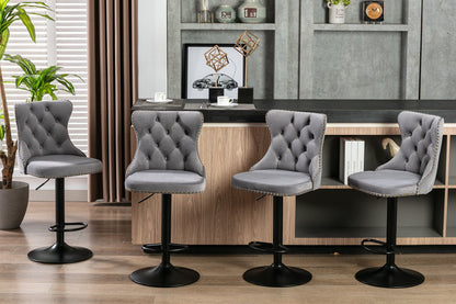 A&A Furniture,Swivel Velvet Barstools Adjusatble Seat Height from 25 - 33 Inch,17.7 inch base, Modern Upholstered Bar Stools with Backs Comfortable Tufted for Home Pub and Kitchen Island,Gray,Set of 2 - 1st Choice Furniture Direct