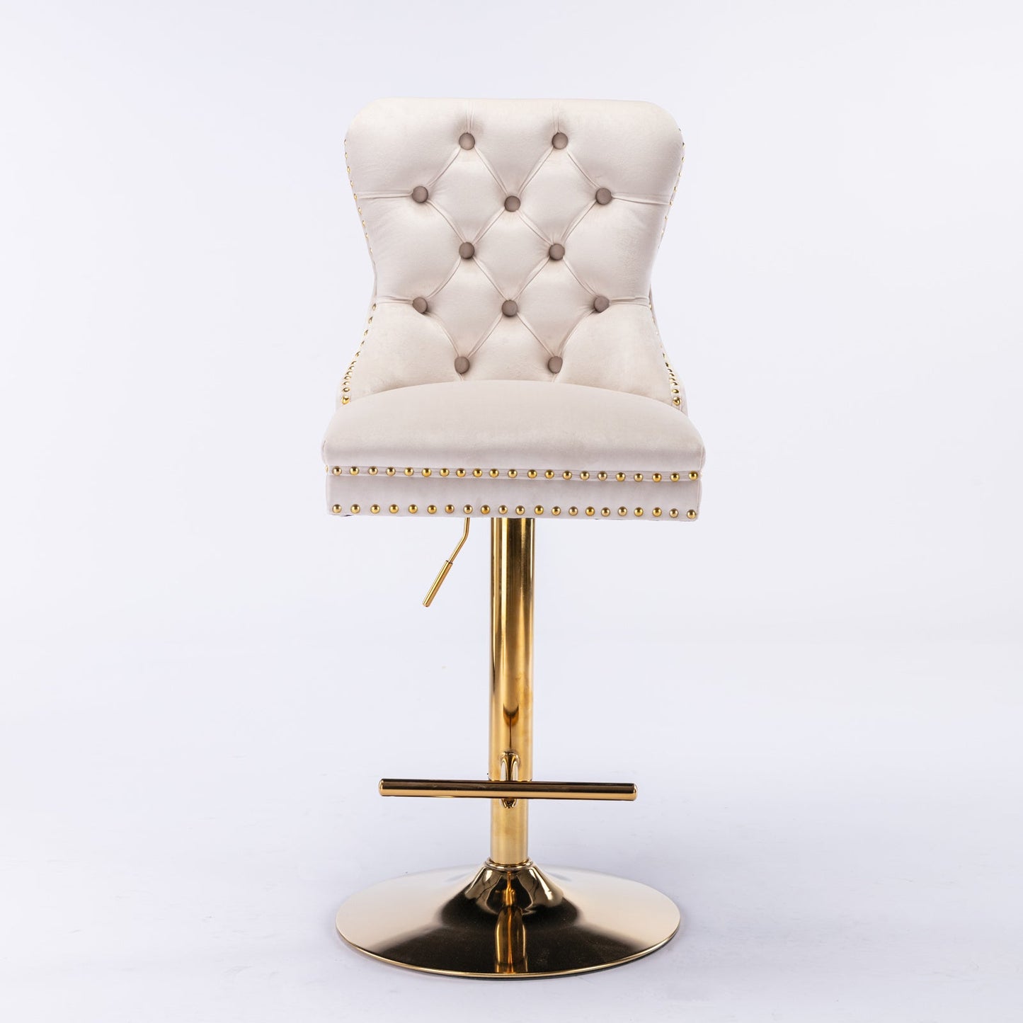 A&A Furniture,Thick Golden Swivel Velvet Barstools Adjusatble Seat Height from 27 - 35 Inch, Modern Upholstered Bar Stools with Backs Comfortable Tufted for Home Pub and Kitchen Island (Beige,Set of 2) - 1st Choice Furniture Direct