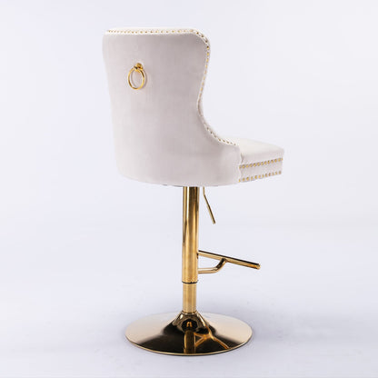 A&A Furniture,Thick Golden Swivel Velvet Barstools Adjusatble Seat Height from 27 - 35 Inch, Modern Upholstered Bar Stools with Backs Comfortable Tufted for Home Pub and Kitchen Island (Beige,Set of 2) - 1st Choice Furniture Direct