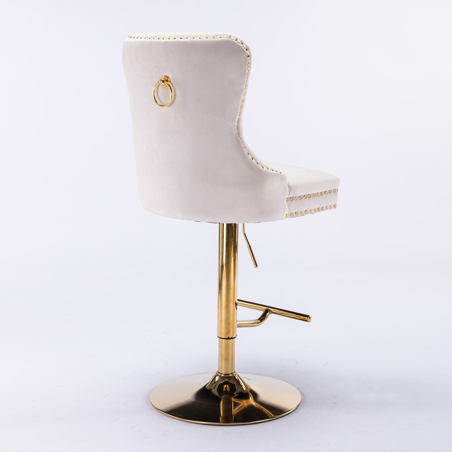 A&A Furniture,Thick Golden Swivel Velvet Barstools Adjusatble Seat Height from 27 - 35 Inch, Modern Upholstered Bar Stools with Backs Comfortable Tufted for Home Pub and Kitchen Island (Beige,Set of 2) - 1st Choice Furniture Direct