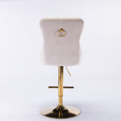 A&A Furniture,Thick Golden Swivel Velvet Barstools Adjusatble Seat Height from 27 - 35 Inch, Modern Upholstered Bar Stools with Backs Comfortable Tufted for Home Pub and Kitchen Island (Beige,Set of 2) - 1st Choice Furniture Direct