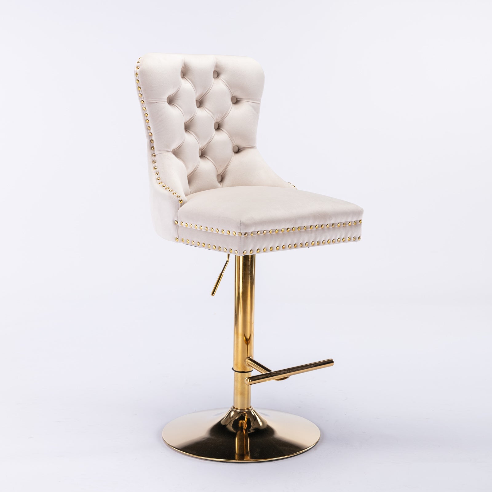 A&A Furniture,Thick Golden Swivel Velvet Barstools Adjusatble Seat Height from 27 - 35 Inch, Modern Upholstered Bar Stools with Backs Comfortable Tufted for Home Pub and Kitchen Island (Beige,Set of 2) - 1st Choice Furniture Direct