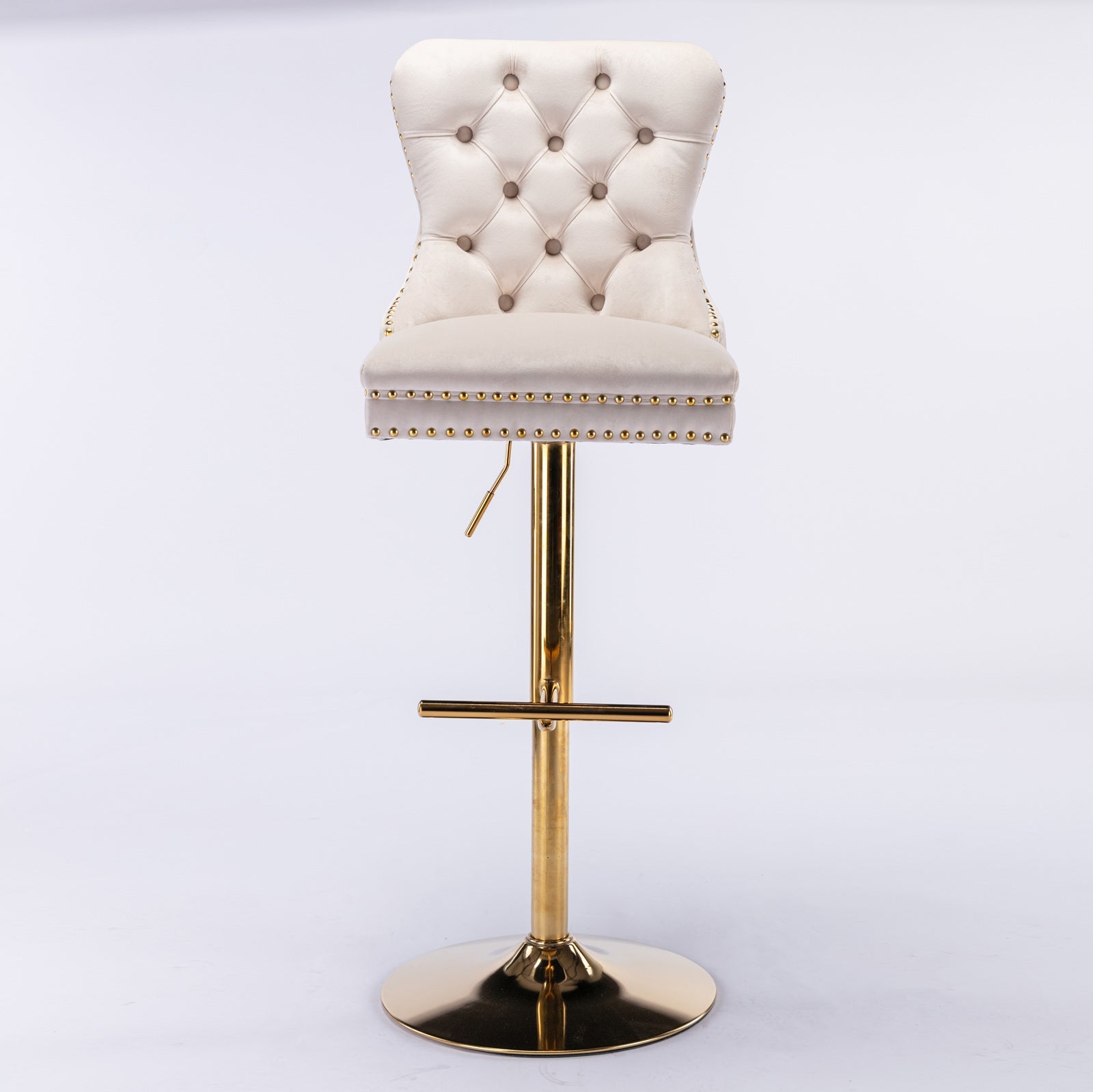 A&A Furniture,Thick Golden Swivel Velvet Barstools Adjusatble Seat Height from 27 - 35 Inch, Modern Upholstered Bar Stools with Backs Comfortable Tufted for Home Pub and Kitchen Island (Beige,Set of 2) - 1st Choice Furniture Direct