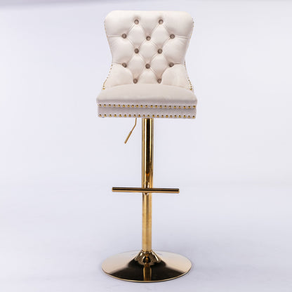 A&A Furniture,Thick Golden Swivel Velvet Barstools Adjusatble Seat Height from 27 - 35 Inch, Modern Upholstered Bar Stools with Backs Comfortable Tufted for Home Pub and Kitchen Island (Beige,Set of 2) - 1st Choice Furniture Direct