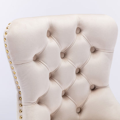 A&A Furniture,Thick Golden Swivel Velvet Barstools Adjusatble Seat Height from 27 - 35 Inch, Modern Upholstered Bar Stools with Backs Comfortable Tufted for Home Pub and Kitchen Island (Beige,Set of 2) - 1st Choice Furniture Direct