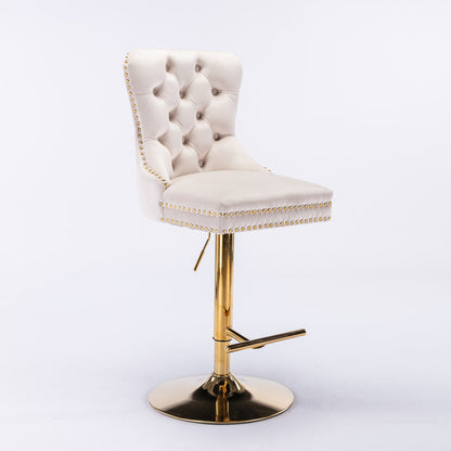 A&A Furniture,Thick Golden Swivel Velvet Barstools Adjusatble Seat Height from 27 - 35 Inch, Modern Upholstered Bar Stools with Backs Comfortable Tufted for Home Pub and Kitchen Island (Beige,Set of 2) - 1st Choice Furniture Direct