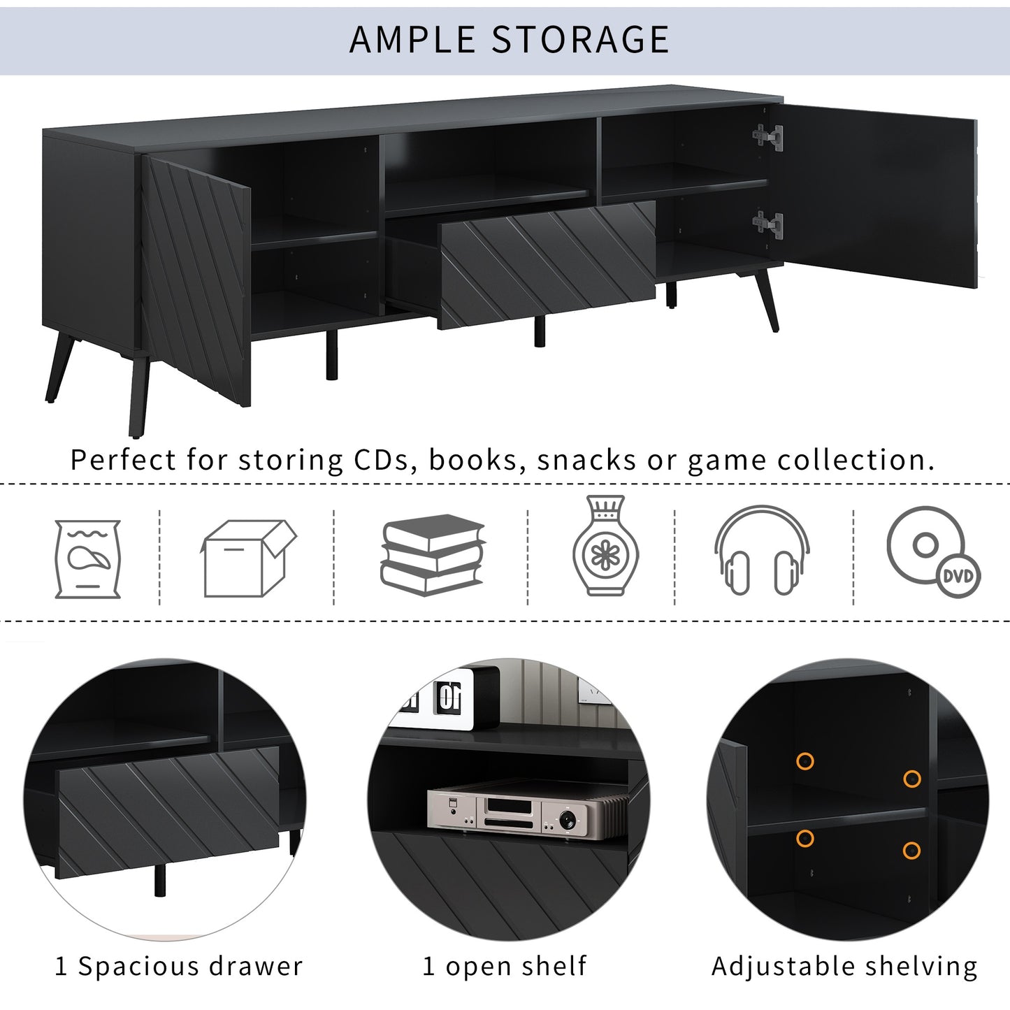 1st Choice Modern TV Stand Entertainment Center with Adjustable Shelves