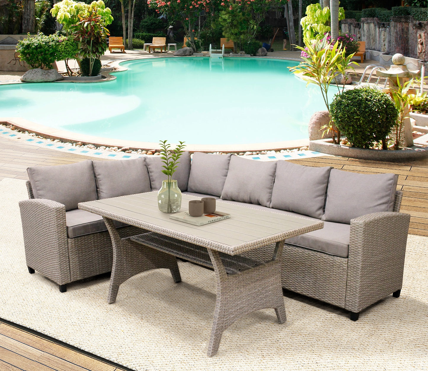 1st Choice Functional All-Weather Sectional Sofa Set with Table & Soft Cushions