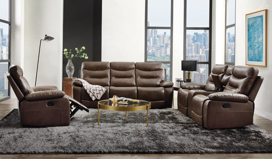 Aashi Brown Leather-GEL Match 3PCS Recliner Living Room Set - 1st Choice Furniture Direct