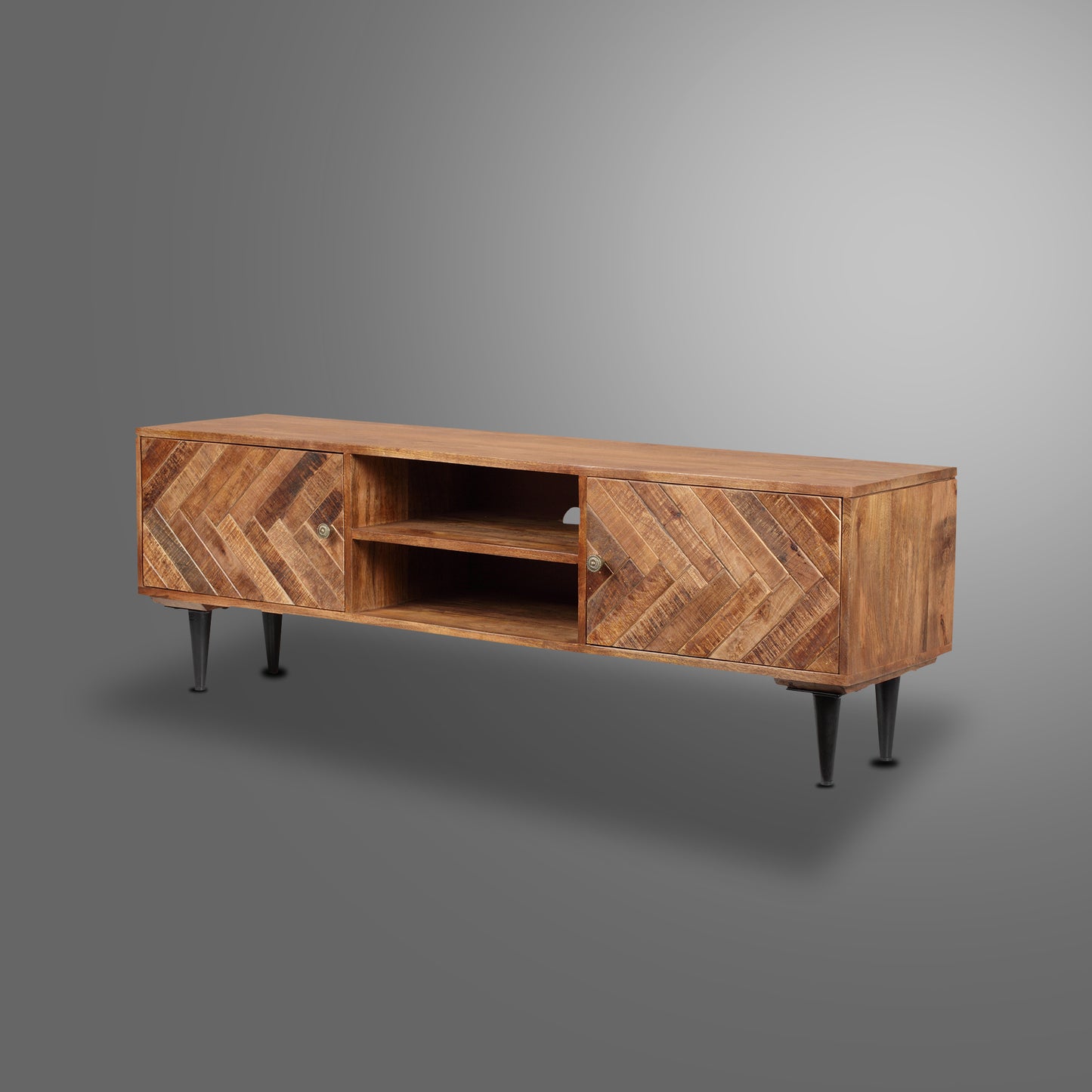 1st Choice TV Cabinet Herringbone with 2 Door Back MDF Metal Leg KD