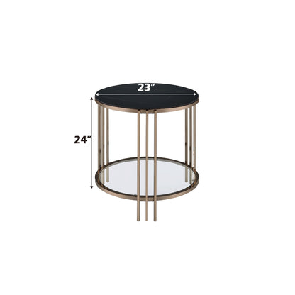 Abisha Sintered Stone Top & Champagne Finish End Table - 1st Choice Furniture Direct