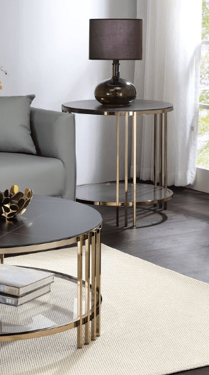 Abisha Sintered Stone Top & Champagne Finish End Table - 1st Choice Furniture Direct