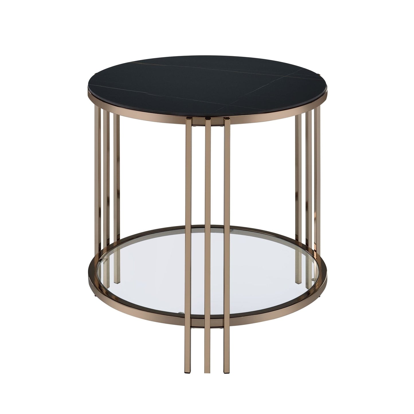 Abisha Sintered Stone Top & Champagne Finish End Table - 1st Choice Furniture Direct
