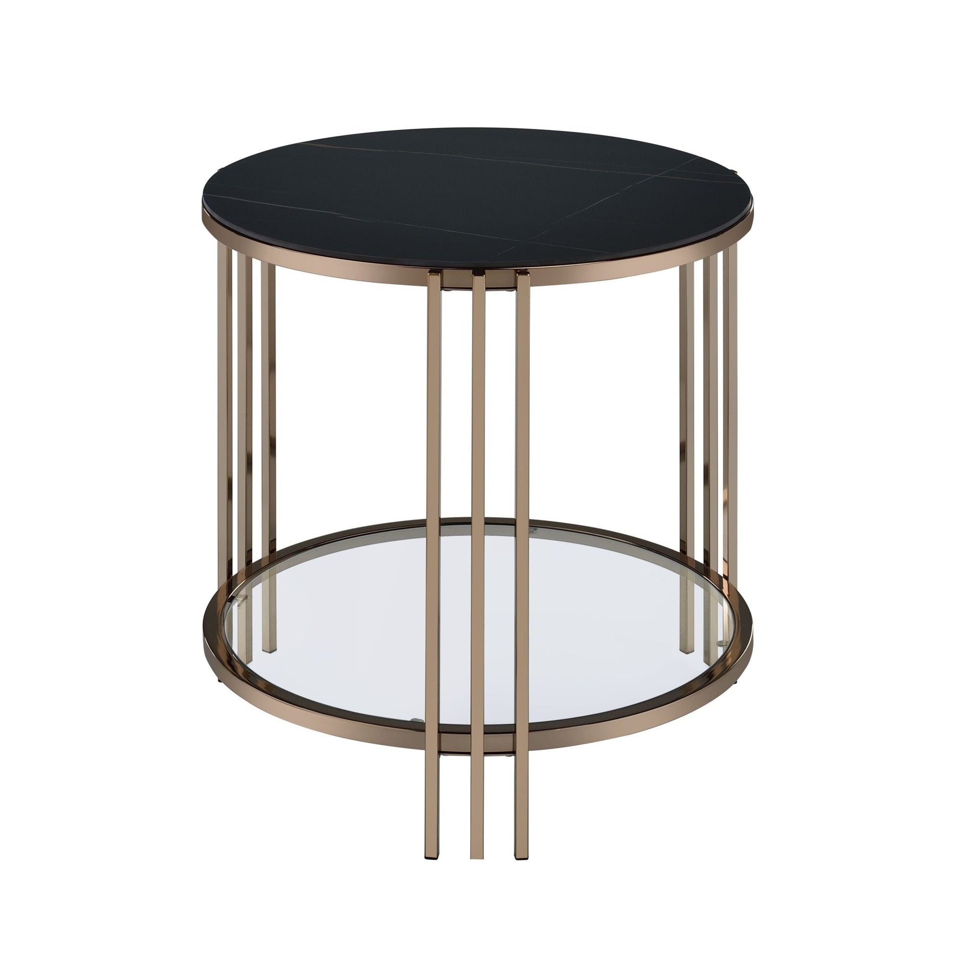 Abisha Sintered Stone Top & Champagne Finish End Table - 1st Choice Furniture Direct
