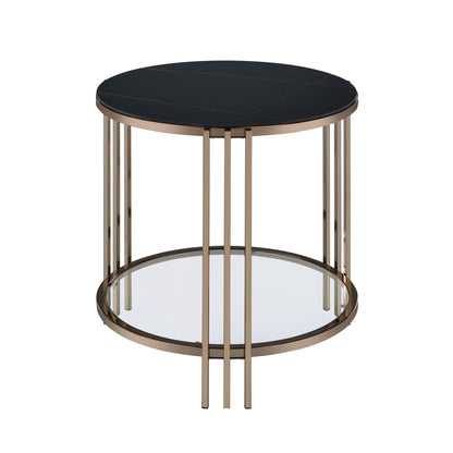 Abisha Sintered Stone Top & Champagne Finish End Table - 1st Choice Furniture Direct