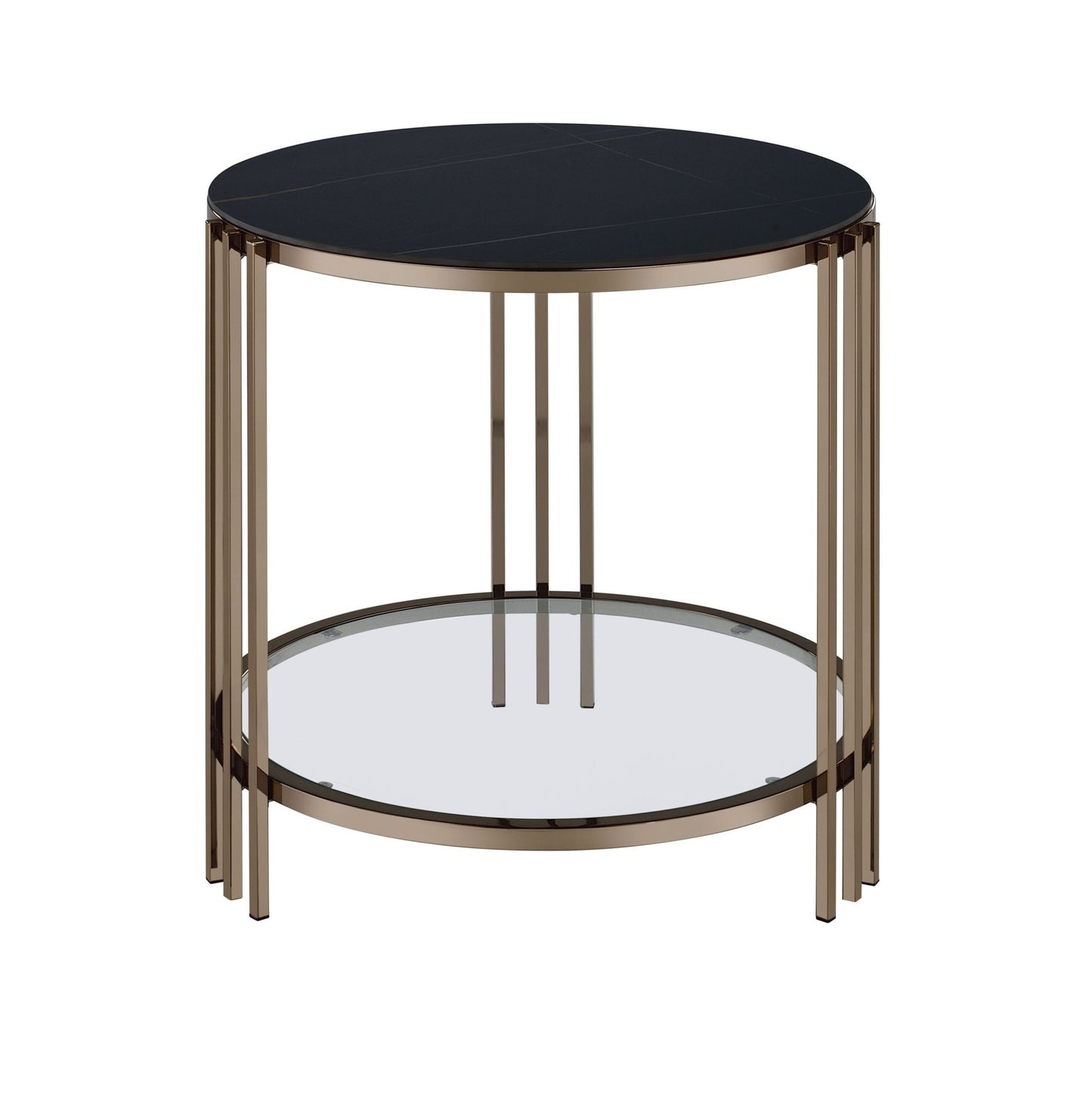 Abisha Sintered Stone Top & Champagne Finish End Table - 1st Choice Furniture Direct