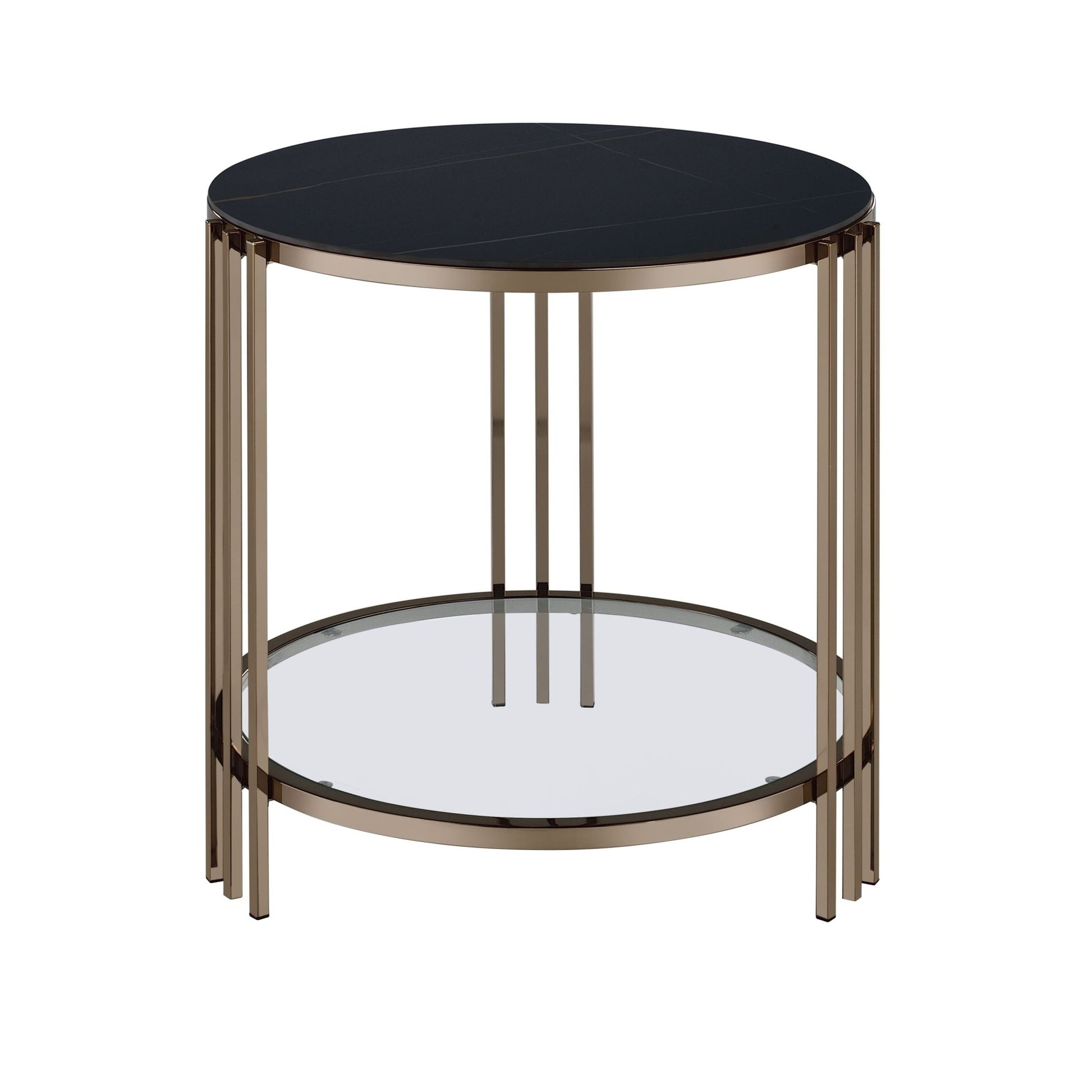 Abisha Sintered Stone Top & Champagne Finish End Table - 1st Choice Furniture Direct