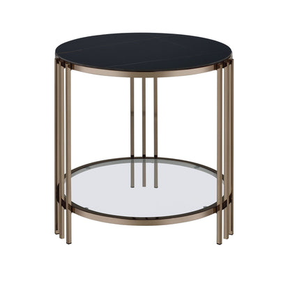 Abisha Sintered Stone Top & Champagne Finish End Table - 1st Choice Furniture Direct