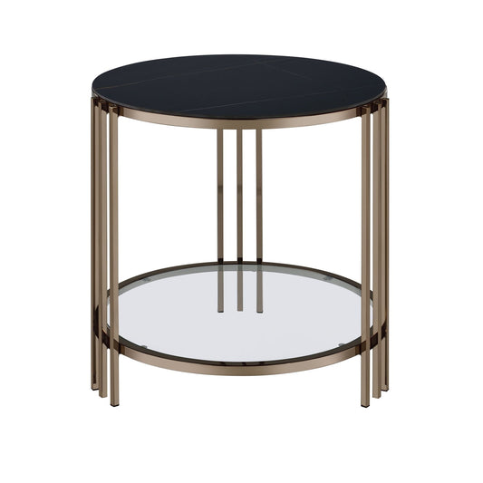 Abisha Sintered Stone Top & Champagne Finish End Table - 1st Choice Furniture Direct
