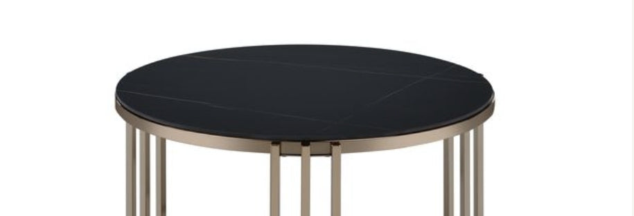 Abisha Sintered Stone Top & Champagne Finish End Table - 1st Choice Furniture Direct
