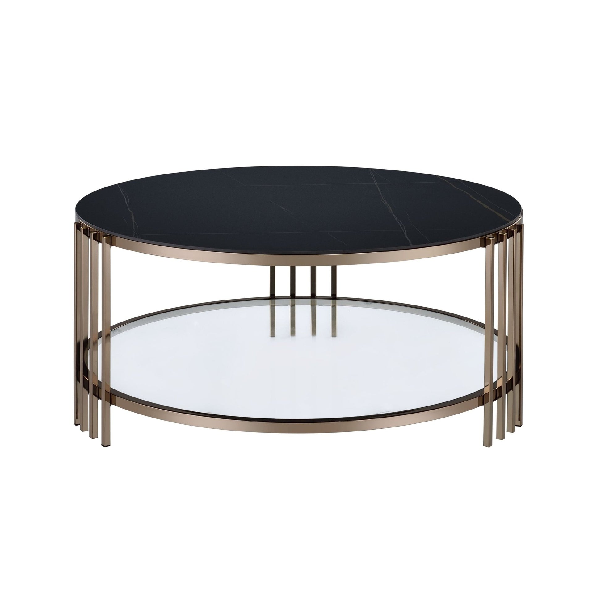 Abisha Sintered Stone Top & Champagne Finish Round Coffee Table - 1st Choice Furniture Direct