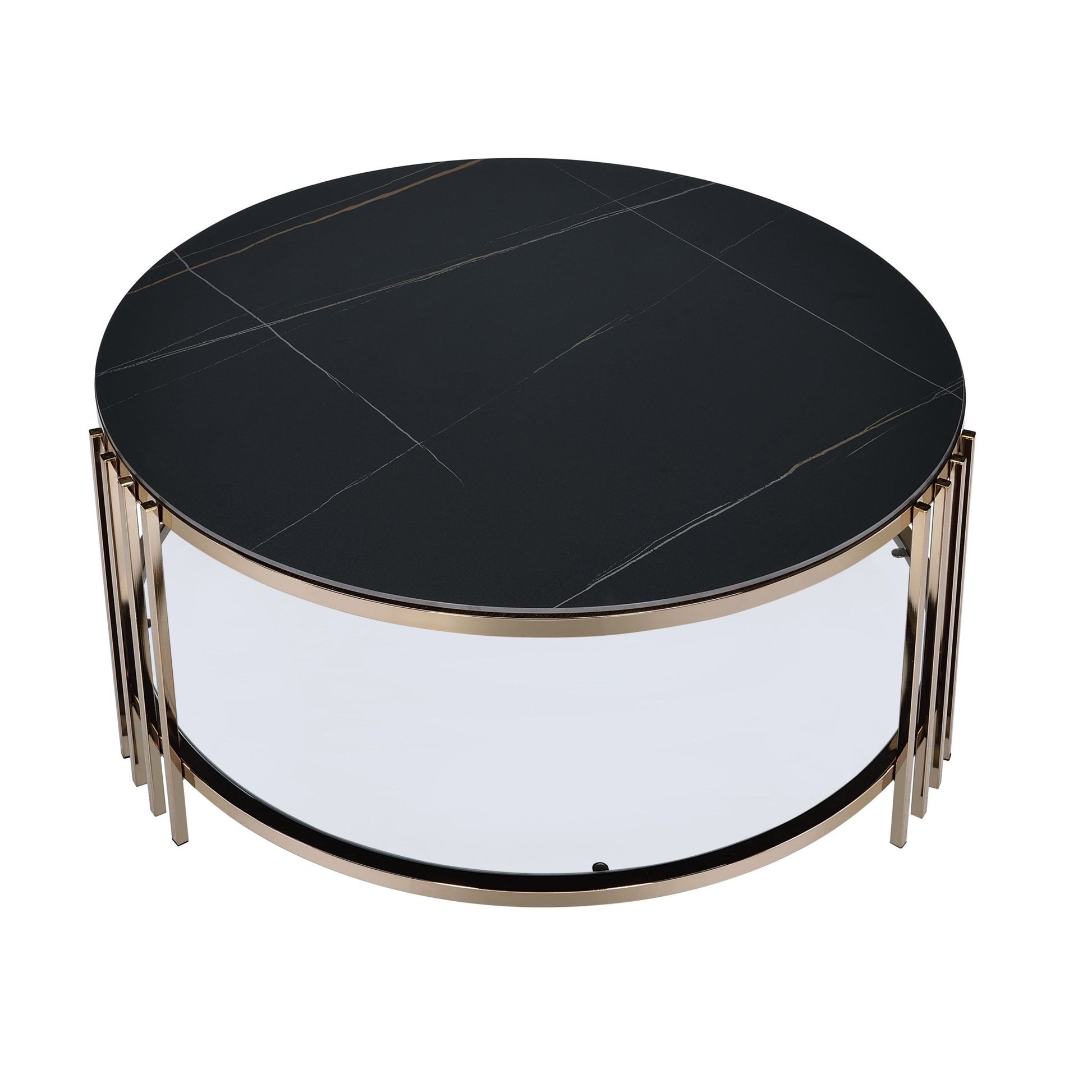 Abisha Sintered Stone Top & Champagne Finish Round Coffee Table - 1st Choice Furniture Direct