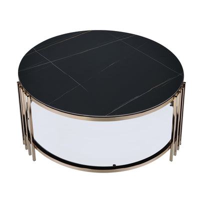 Abisha Sintered Stone Top & Champagne Finish Round Coffee Table - 1st Choice Furniture Direct