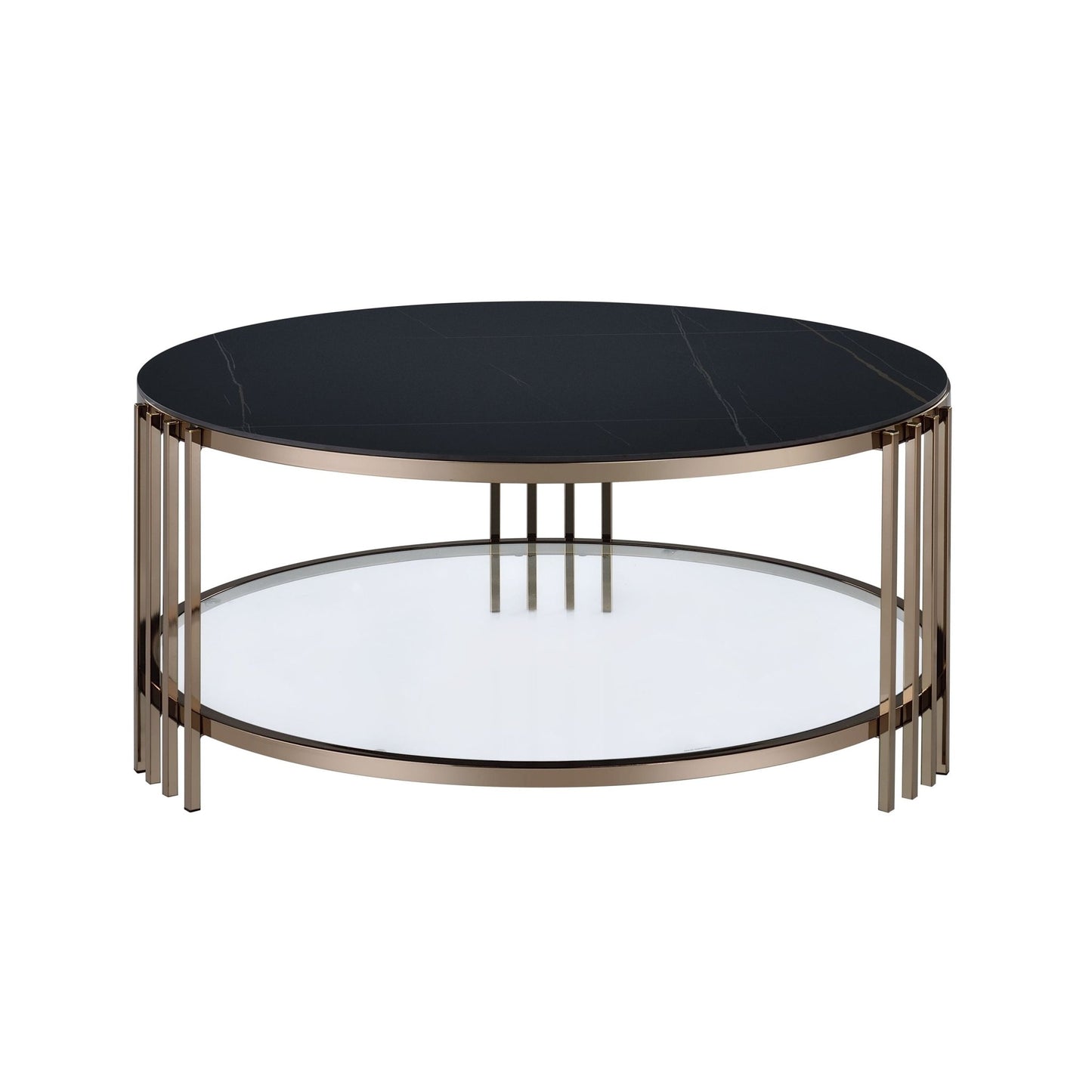 Abisha Sintered Stone Top & Champagne Finish Round Coffee Table - 1st Choice Furniture Direct