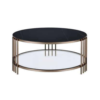 Abisha Sintered Stone Top & Champagne Finish Round Coffee Table - 1st Choice Furniture Direct