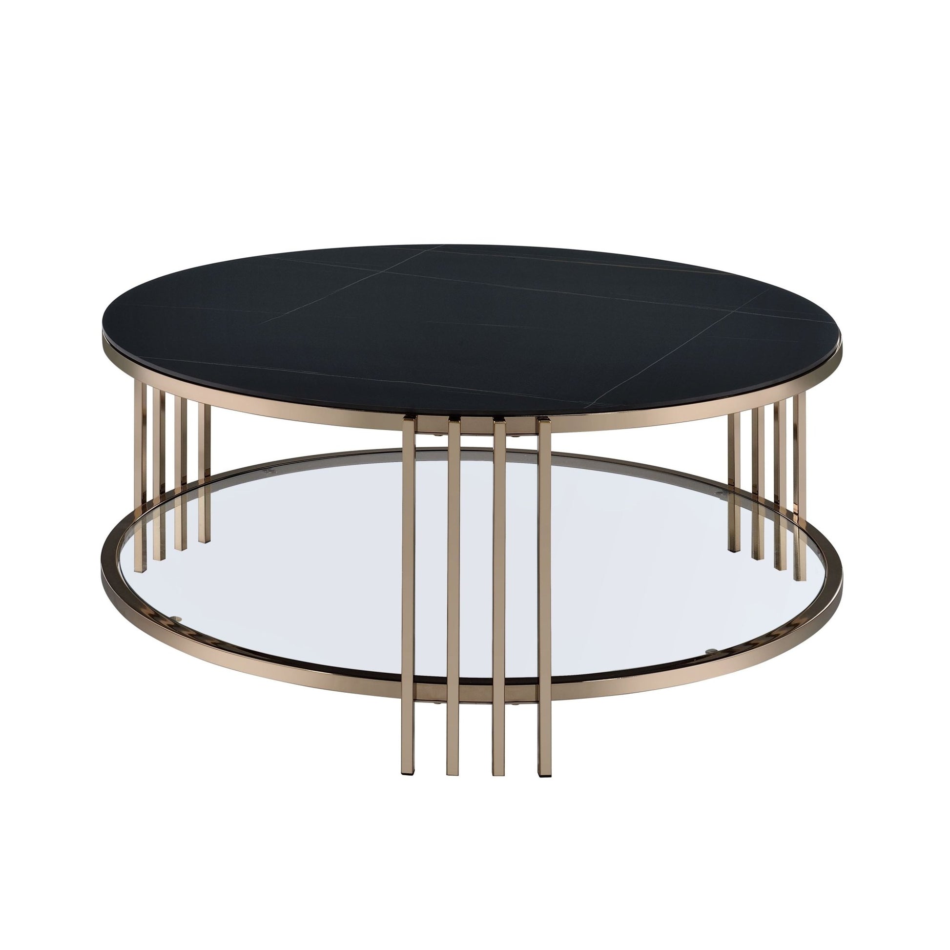Abisha Sintered Stone Top & Champagne Finish Round Coffee Table - 1st Choice Furniture Direct