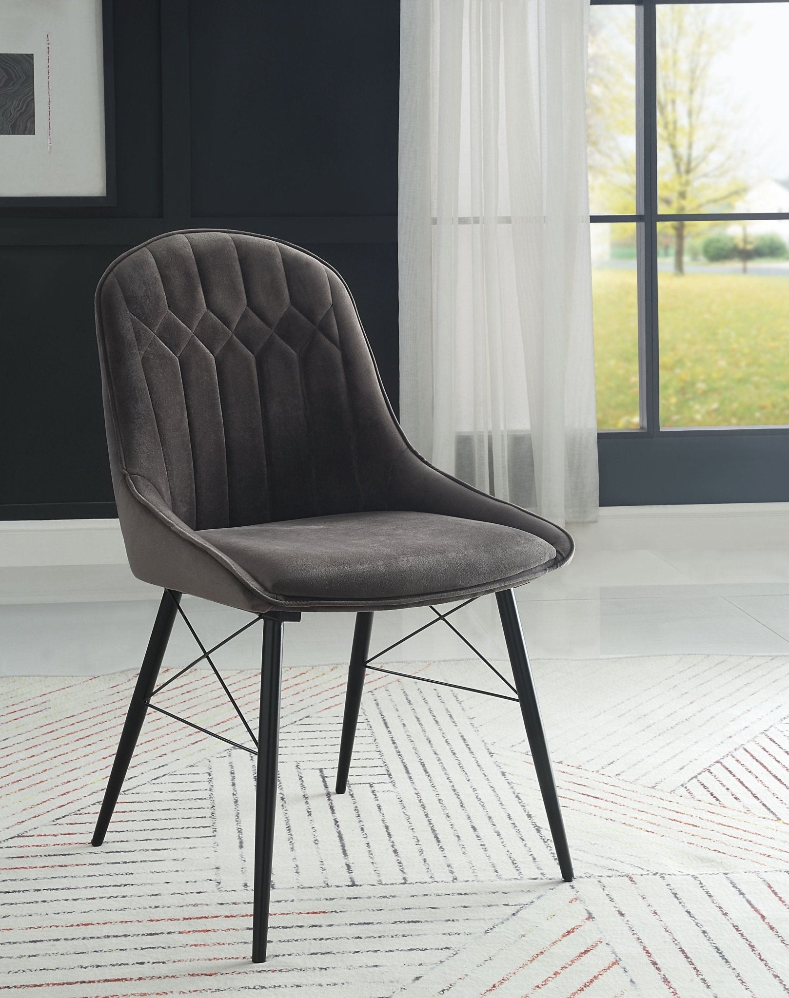 Abraham Dark Gray Fabric & Black Finish Side Chair (Set of 2) - 1st Choice Furniture Direct