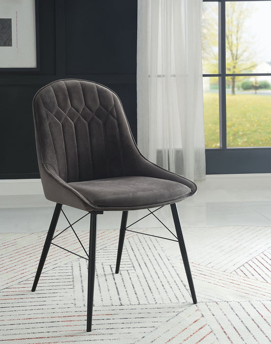 Abraham Dark Gray Fabric & Black Finish Side Chair (Set of 2) - 1st Choice Furniture Direct