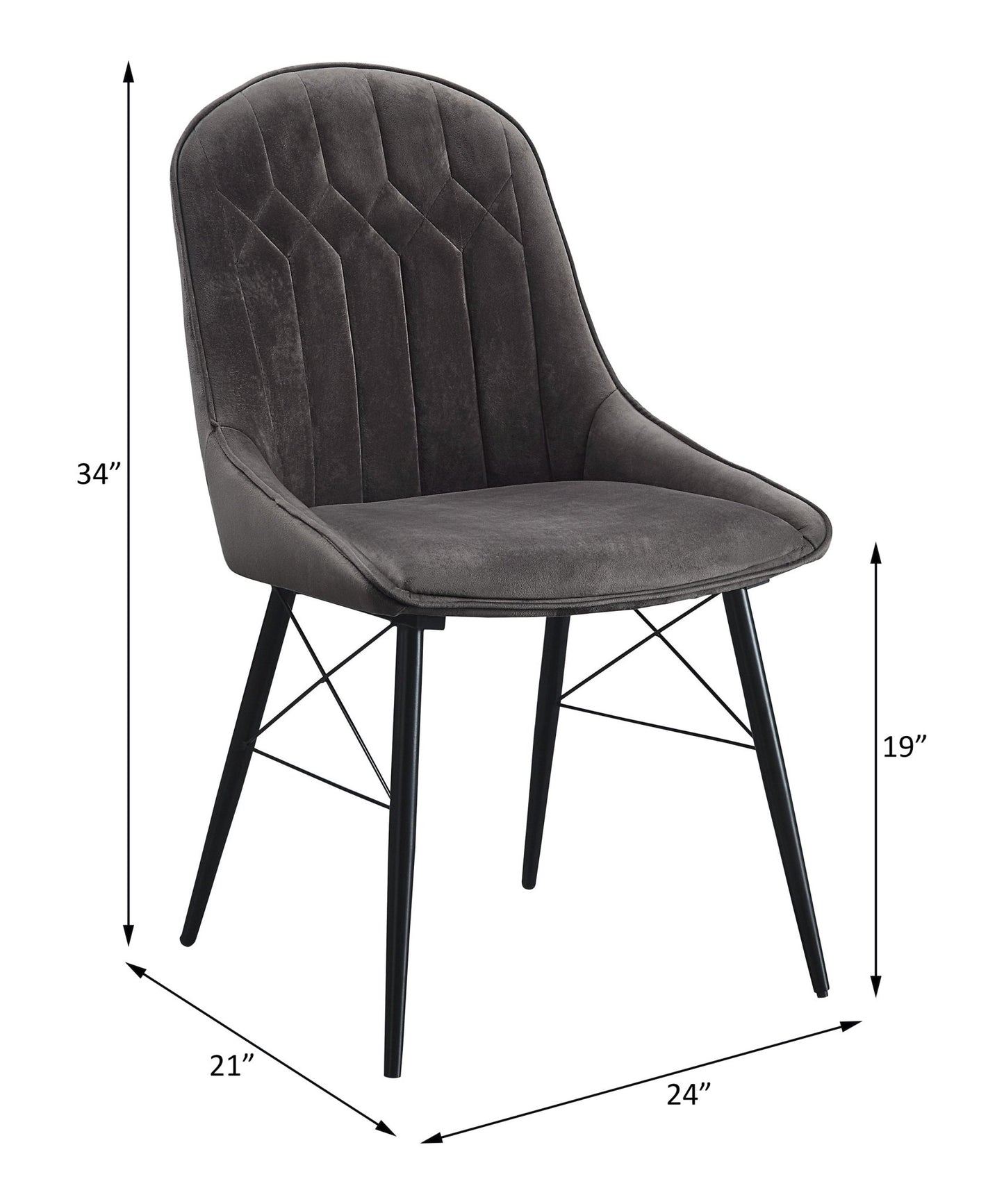 Abraham Dark Gray Fabric & Black Finish Side Chair (Set of 2) - 1st Choice Furniture Direct