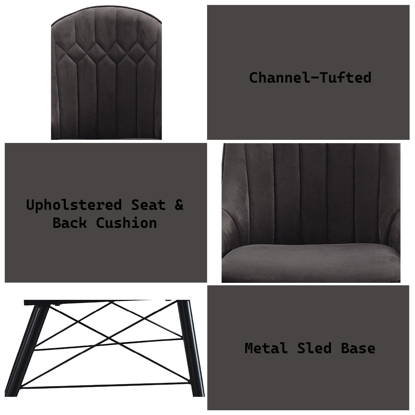 Abraham Dark Gray Fabric & Black Finish Side Chair (Set of 2) - 1st Choice Furniture Direct