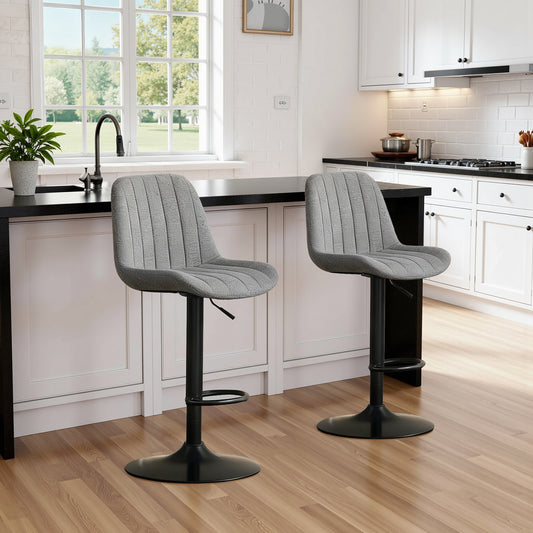 Swivel Bar Stools with Adjustable Height (35.03-43.7 Inches), Backrest, and Soft Knit Fabric - Ideal for Kitchen Island, Bar Counter, Dining Room, Grey(Set of 2)