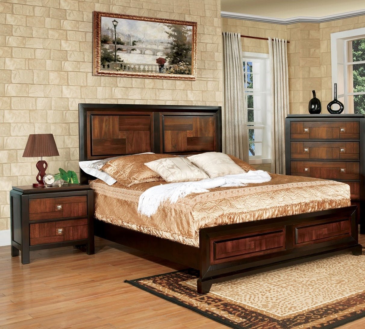 Acacia Walnut 1pc Nightstand Only Transitional Solid wood 2 - Drawers Square Chrome Knobs Multitone Unique Nightstand - 1st Choice Furniture Direct