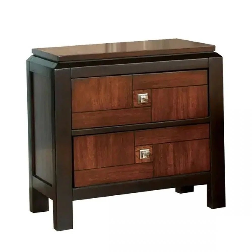 Acacia Walnut 1pc Nightstand Only Transitional Solid wood 2 - Drawers Square Chrome Knobs Multitone Unique Nightstand - 1st Choice Furniture Direct