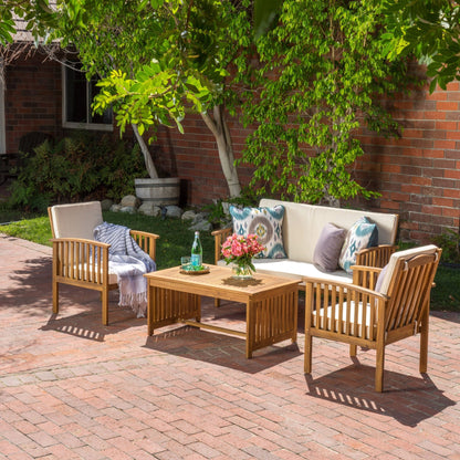 Acacia Wood Outdoor Chat Set with Water - Resistant Cushions in Brown, 4PC - 1st Choice Furniture Direct