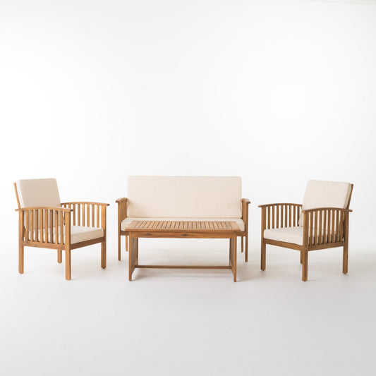 Acacia Wood Outdoor Chat Set with Water - Resistant Cushions in Brown, 4PC - 1st Choice Furniture Direct